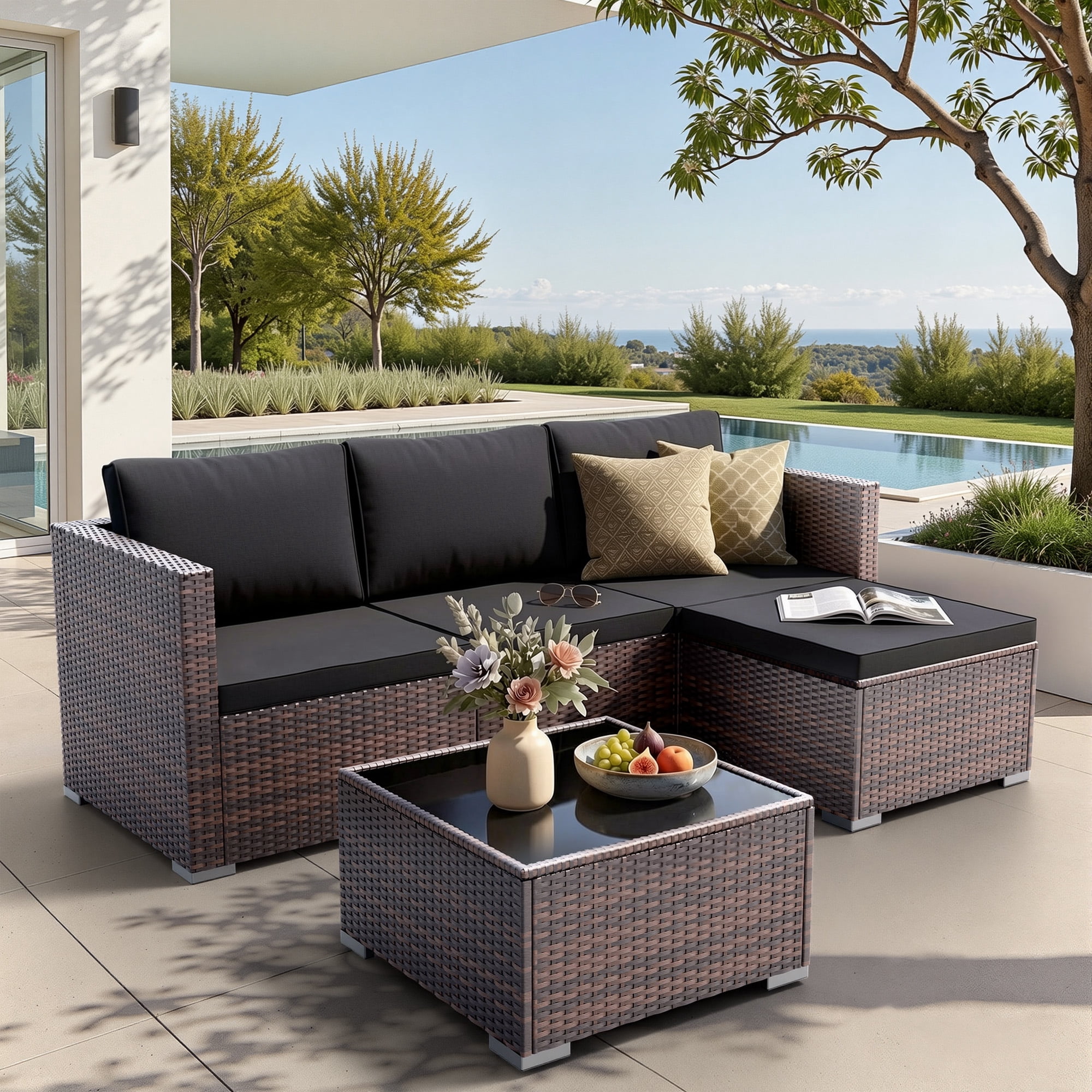 Patio Furniture Set 5 Piece - Wide Armrests - All-Weather Wicker Rattan Outdoor Patio Conversation Couch Sets, Modular Sectional Sofa for Garden, Patio, Poolside, Backyard, Balcony, Porch,Medium Grey