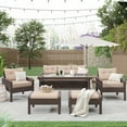 thumbnail image 1 of Patio Furniture Set, 6 Piece Outdoor Furniture Set with Removable Cushions and Tempered Glass Tea Table, Patio PE Wicker Rattan Sofa Set for Backyard, Poolside, Deck, Brown, LJ3706, 1 of 10
