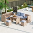 thumbnail image 1 of Patio Furniture Set 6-Piece, All Weather PE Rattan Sofa Set, Garden Patio Wicker Sectional Furniture Set with Adjustable Seat, Storage Box, Removable Covers and Tempered Glass Top Table (Natural), 1 of 8