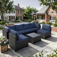 thumbnail image 1 of Patio Furniture Set 7 Piece - All-Weather - Wicker Rattan Patio Outdoor Conversation Set, Modular Sectional Sofa for Backyard, Garden, Poolside, Balcony, Porch, Patio,Black/Navy Blue, 1 of 6