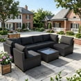 thumbnail image 1 of Patio Furniture Set 7 Piece - All-Weather - Wicker Rattan Patio Outdoor Conversation Set, Modular Sectional Sofa for Backyard, Garden, Poolside, Balcony, Porch, Patio,Black/Black, 1 of 6