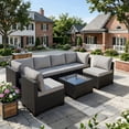 thumbnail image 1 of Patio Furniture Set 7 Piece - All-Weather - Wicker Rattan Patio Outdoor Conversation Set, Modular Sectional Sofa for Backyard, Garden, Poolside, Balcony, Porch, Patio,Brown/Light Gray, 1 of 6