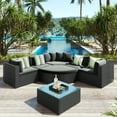 thumbnail image 1 of 7 Piece Patio Furniture Set, Outdoor All Weather PE Wicker Sectional Sofa Set with Pillows, Cushioned Conversation Chair Set with Coffee Table, for Backyard, Poolside, Garden, Balcony, D6718, 1 of 13