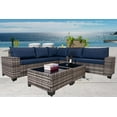 thumbnail image 1 of Patio Furniture Set, 7 Pieces Outdoor Patio Furniture with 2 Dining Table & Chair, All Weather Wicker Conversation Set, Gray Rattan & Navy Cushion, 1 of 6