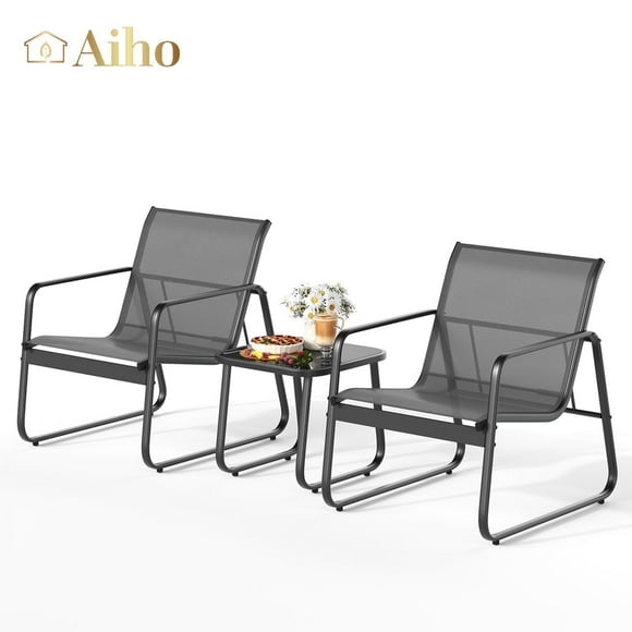 Patio Furniture Set, Aiho 3 Piece Patio Bistro Chairs Set with Coffee Table for Patio, Garden and Bistro - Black