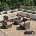thumbnail image 1 of Patio Furniture Set - All-Weather - 7 Piece Patio Outdoor Conversation Set, Modular Wicker Rattan Sectional Sofa for Backyard, Garden, Poolside, Balcony, Porch, Patio, Brown/Khaki, 1 of 8