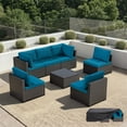 thumbnail image 1 of Patio Furniture Set - All-Weather - 7 Piece Patio Outdoor Conversation Set, Modular Wicker Rattan Sectional Sofa for Backyard, Garden, Poolside, Balcony, Porch, Patio, Black/Peacock Blue, 1 of 8