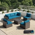 thumbnail image 1 of Patio Furniture Set - All-Weather - 7 Piece Patio Outdoor Conversation Set, Modular Wicker Rattan Sectional Sofa for Backyard, Garden, Poolside, Balcony, Porch, Patio, Brown/Peacock Blue, 1 of 7