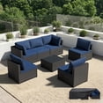 thumbnail image 1 of Patio Furniture Set - All-Weather - 7 Piece Patio Outdoor Conversation Set, Modular Wicker Rattan Sectional Sofa for Backyard, Garden, Poolside, Balcony, Porch, Patio, Black/Navy Blue, 1 of 7