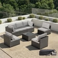 thumbnail image 1 of Patio Furniture Set - All-Weather - 7 Piece Patio Outdoor Conversation Set, Modular Wicker Rattan Sectional Sofa for Backyard, Garden, Poolside, Balcony, Porch, Patio, Black/Light Gray, 1 of 7