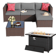 Patio Furniture Set, Asofer 7-Piece Sectional Sofa with Tempered Glass Table for Garden, Backyard, Gray