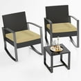 thumbnail image 1 of Patio Furniture Set Clearance, 3 Pieces Rocking Wicker Chair with Soft Cushion and Glass Coffee Table, for Garden, Balcony, Backyard, Beige, 1 of 8