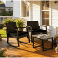 thumbnail image 1 of Lofka 3 Piece Patio Furniture Set, All Weather Wicker Outdoor Rocking Chair Set with Thick Soft Cushions and Tempered Glass Coffee Table, Outdoor Seating Set for Backyard Balcony Porch Garden, Black, 1 of 10
