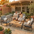 thumbnail image 1 of Lofka 4-Piece Outdoor Patio Furniture Set, Metal Conversation Set with Coffee Table & Removable Cushions, Weather Resistant for Yard Poolside, Gray, 1 of 12