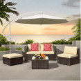 thumbnail image 1 of Patio Furniture Set Clearance, 5 Pieces Sectional Outdoor Sofa Chairs, All Weather PE Garden Wicker Rattan Patio Seating Sofas with Cushion, Glass Table, 2 Pillows-Beige, 1 of 11