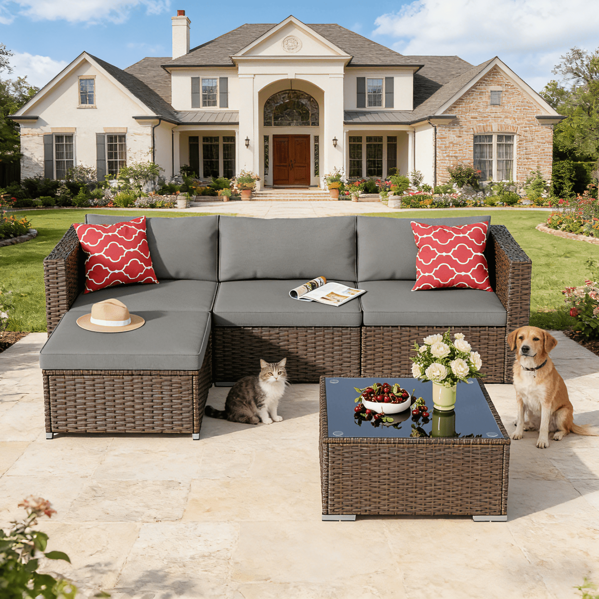 Lofka Patio Furniture Set Clearance, 5 Pieces, Sectional Outdoor Sofa