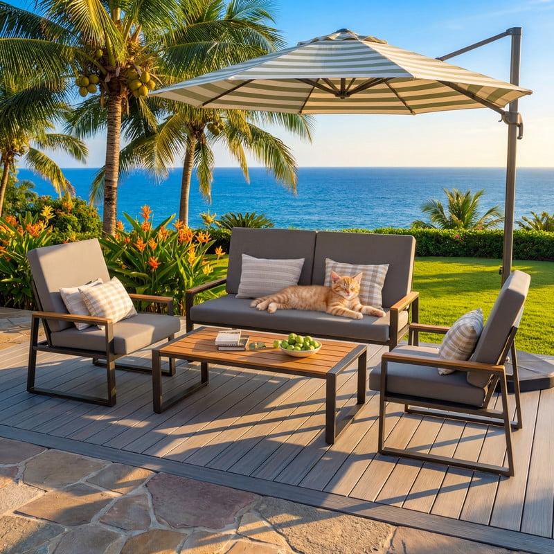 Patio Furniture Set, All-Weather Outdoor Conversation Set with Loveseat, Armchairs, Coffee Table, and Removable Cushions, Outdoor Sectional-Style Seating for Patio, Garden, Yard, Gray