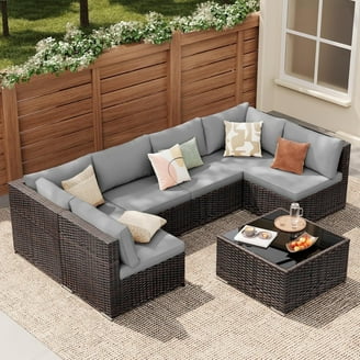 Roma 6pc Modular Outdoor Sofa and Table Set, Solid Wood, Gray