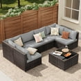 thumbnail image 1 of Patio Furniture Set, Lofka 7-Piece Outdoor Sectional Sofa with Tempered Glass Table for Backyard & Porch, Wicker | Metal | Gray, 1 of 11