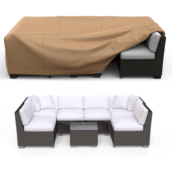 Patio Furniture Set Cover Waterproof, Heavy Duty Funiture Covers for Outdoor Sectional Sofa Wicker Rattan Table Chair Rectangular,108"L82"W28"H,Brown