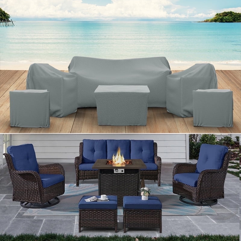 Patio Furniture Set Cover for 6 Piece Wicker Seating Group, Water UV & Weather resistant Cover for Patio Conversation Set with Fire Table&nbsp;&nbsp;