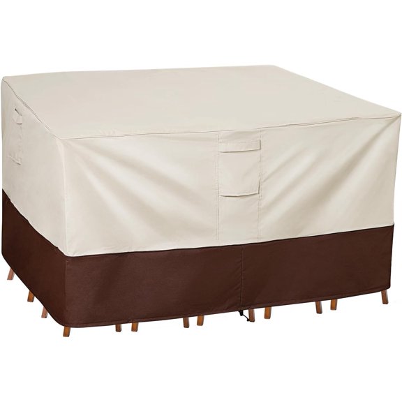Patio Furniture Set Cover with Padded Handles, Patio/Outdoor Table Cover, Patio/Outdoor Dining Square Table Chairs Cover(Large,Beige & Brown)
