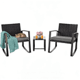 thumbnail image 1 of Patio Furniture Set Lofka 3 Pieces Outdoor Rocking Chairs Set with Glass Coffee Table for Garden, Bistro, Porch, Balcony, Backyard, Gray Cushion, 1 of 13