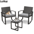 thumbnail image 1 of Patio Furniture Set Lofka 3 Pieces Outdoor Rocking Chairs Set with Glass Coffee Table for Garden, Bistro, Porch, Balcony, Backyard, Gray Cushion, 1 of 14