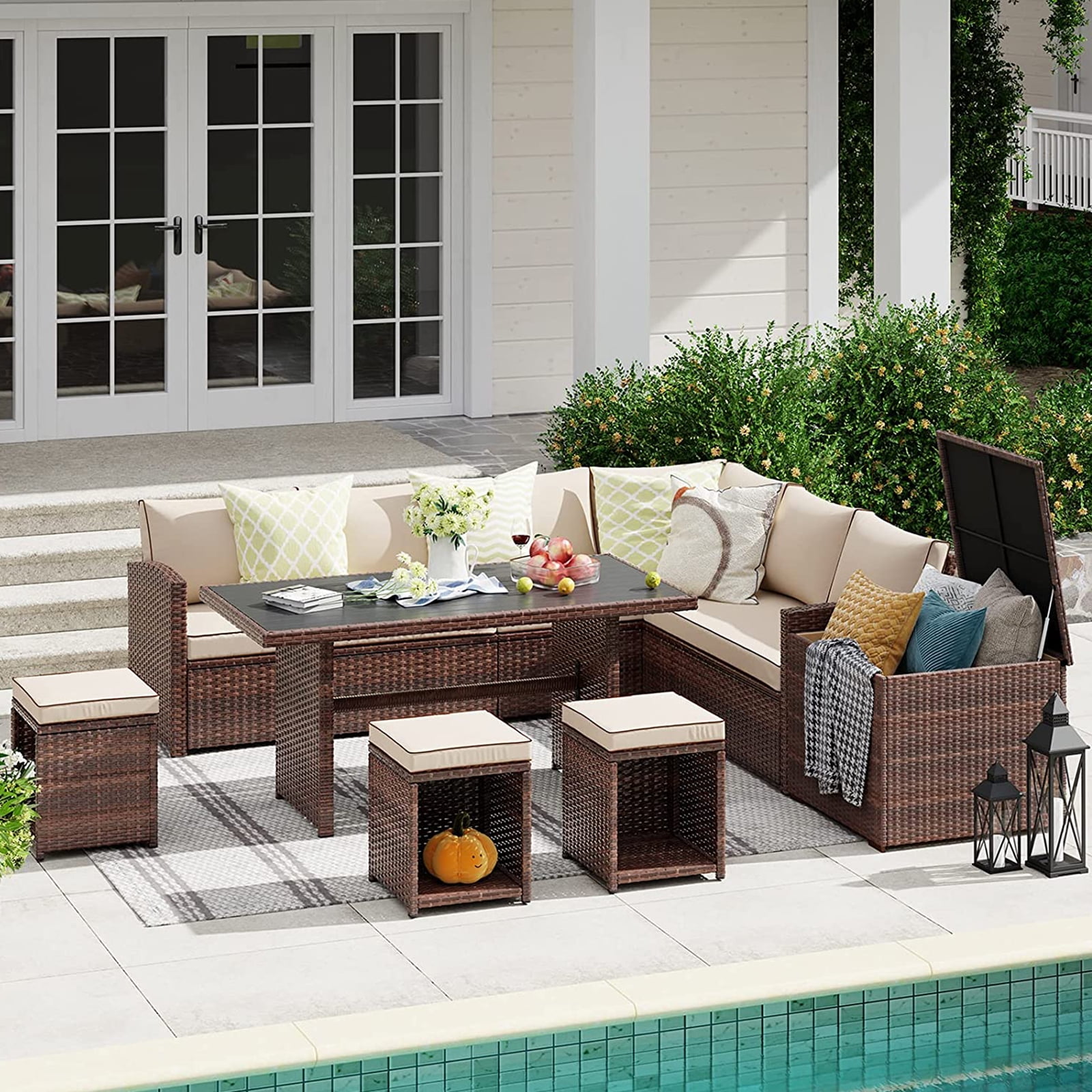 Patio Furniture Set Outdoor 8 Pieces Dining Sectional Sofa Set