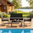 thumbnail image 1 of Patio Furniture Set, Outdoor All-Weather Conversation Set for 4 with Wicker Chairs & Loveseat with Cushions, Coffee Table, Black, 1 of 11