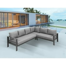 Patio Furniture Set, Outdoor Aluminum Sectional Sofa Couch - 3 Pieces All-Weather Metal Conversation Set Corner Sofas,Gray