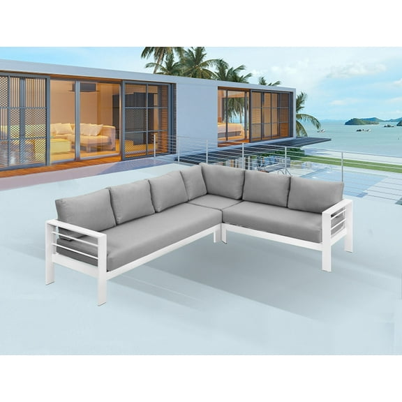 Patio Furniture Set, Outdoor Aluminum Sectional Sofa Couch - 3 Pieces All-Weather Metal Conversation Set Corner Sofas,White