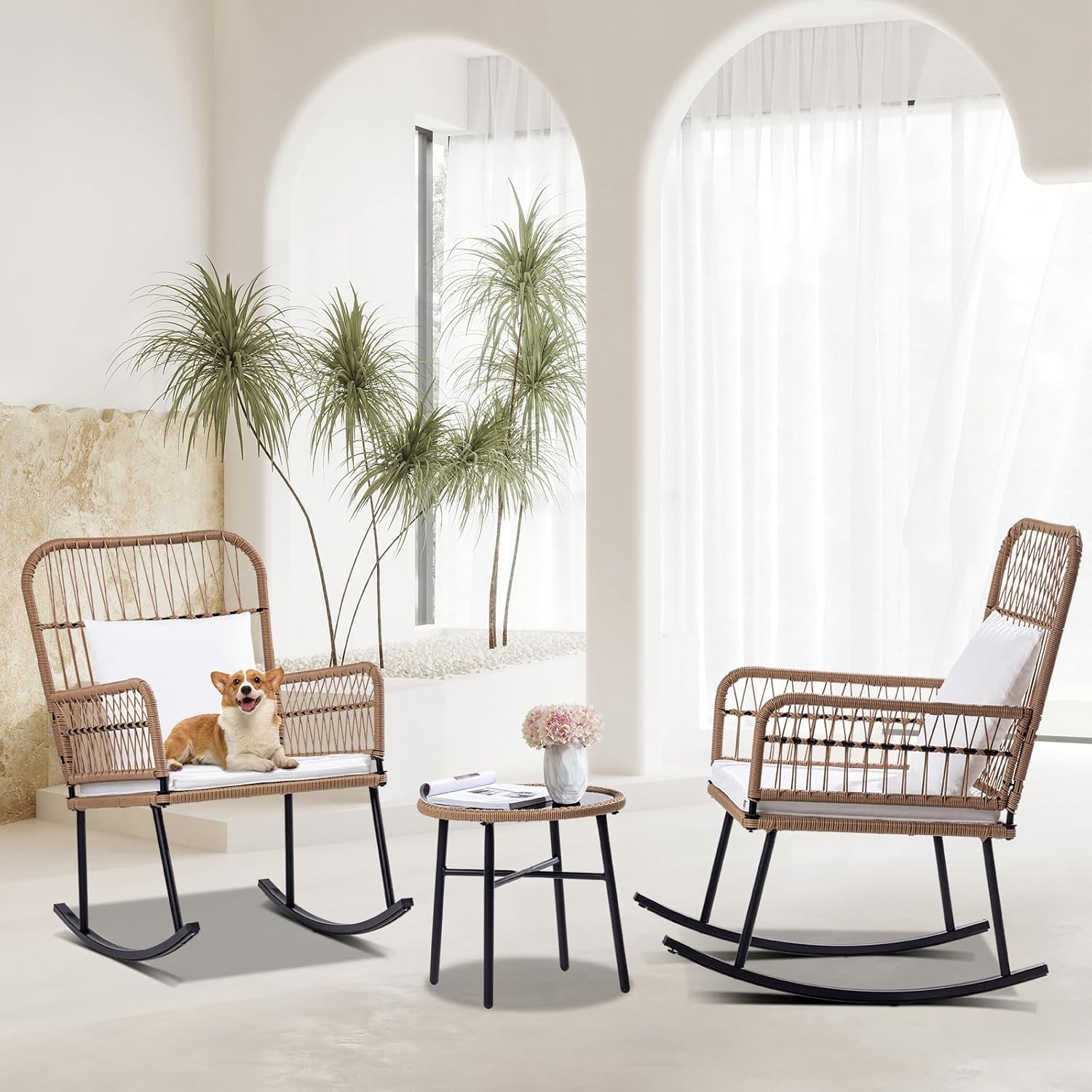 Patio Furniture Set Outdoor Rocking Chairs Set Boho Balcony Furniture ...