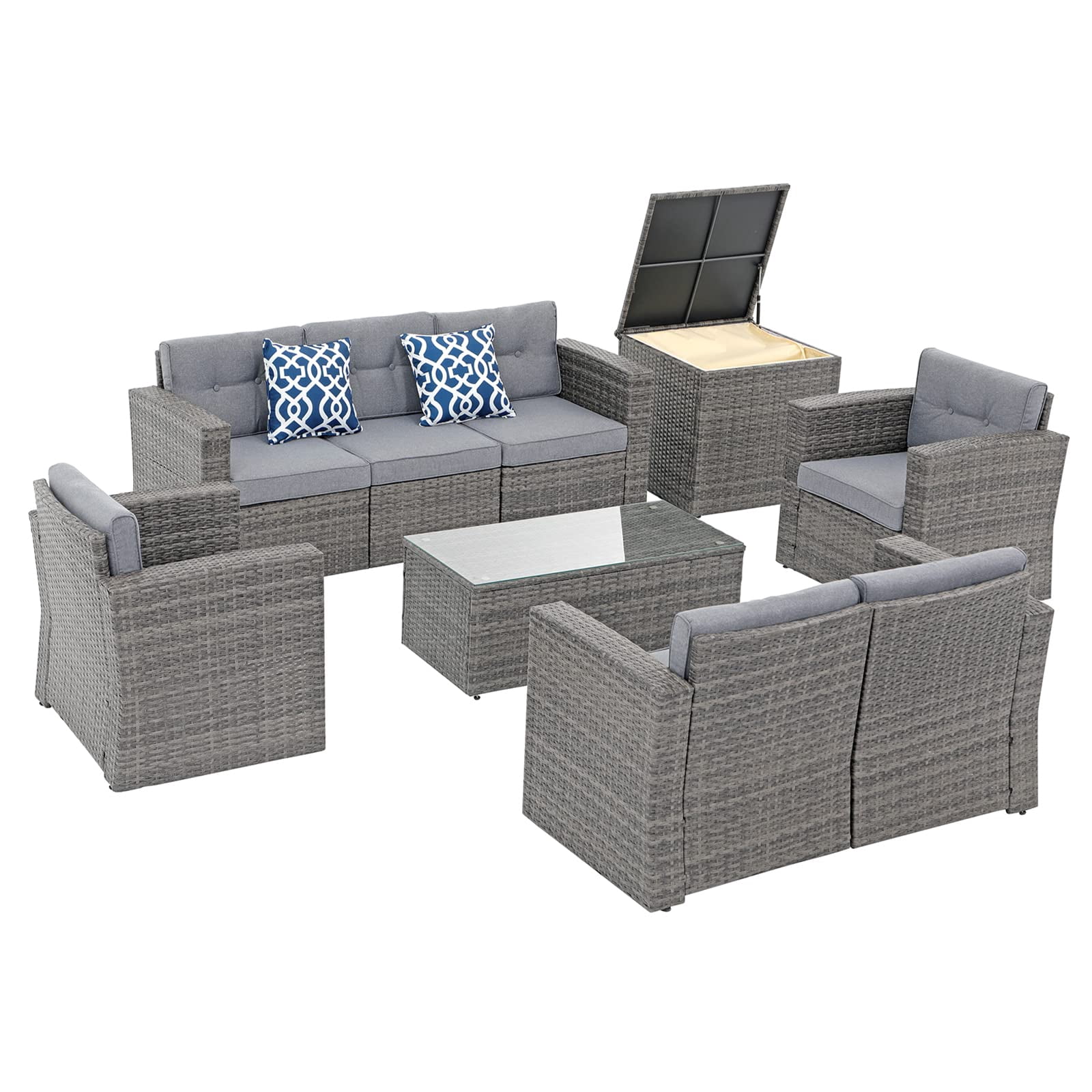 Patio Furniture Set, Outdoor Sectional Sofa Set, 9 Pieces AllWeather