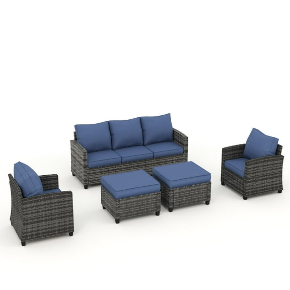 Patio Furniture Set, Outdoor Sectional Sofa Couch with Chairs, Ottomans and Thick Cushions, All Weather Wicker Rattan Patio Conversation Set