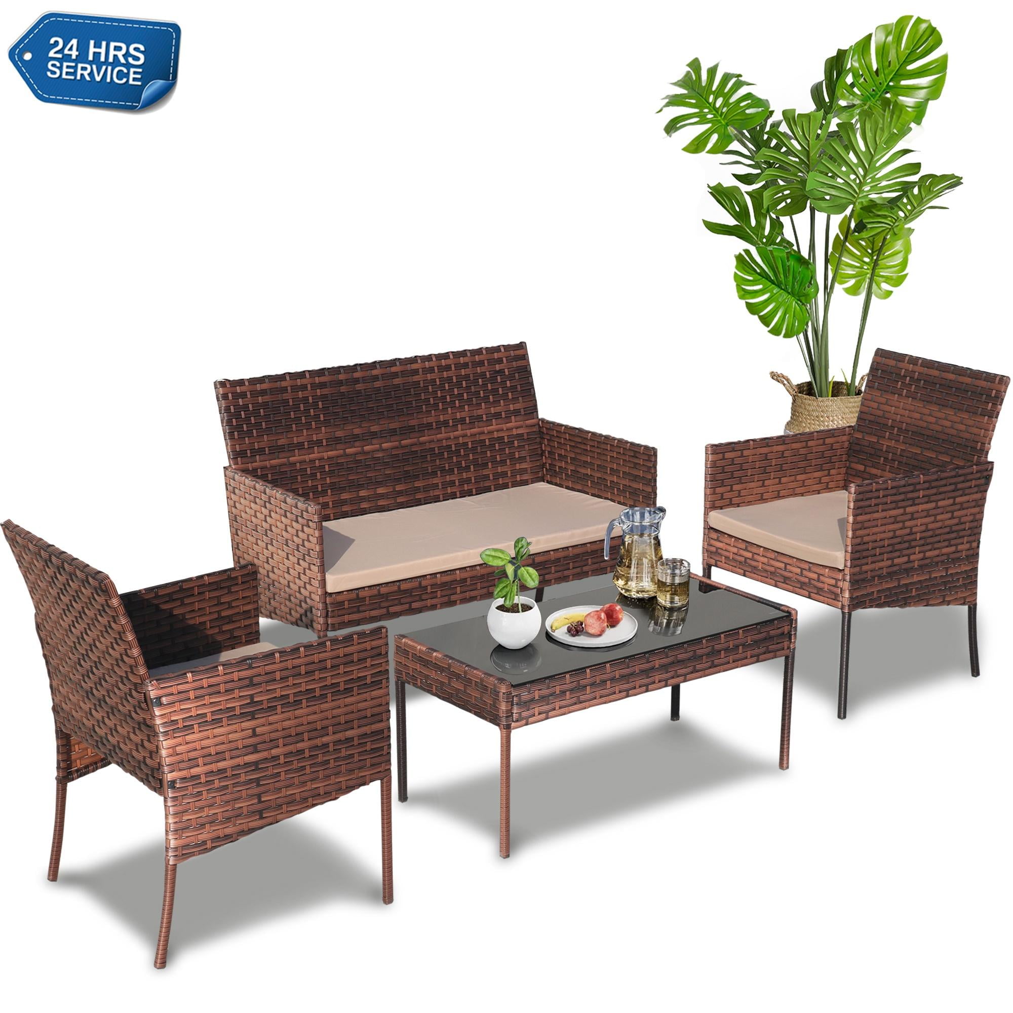 Patio Furniture Set on Sale, 4 Pieces Outdoor Rattan Conversation Sofa