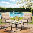 thumbnail image 1 of Patio Furniture Set for 2, Lofka Rocking Outdoor Bistro Set with 2 Sponge Rocking Chairs and Coffee Table for Garden, Lawn, Corridor, Beige, 1 of 9