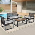 thumbnail image 1 of Outdoo Furniture Set, 4 Pieces Wicker Porch Conversation Set w/Cushions, All-weather Hollow Rattan Patio Sectional Sofa Set with Table, 1 of 12