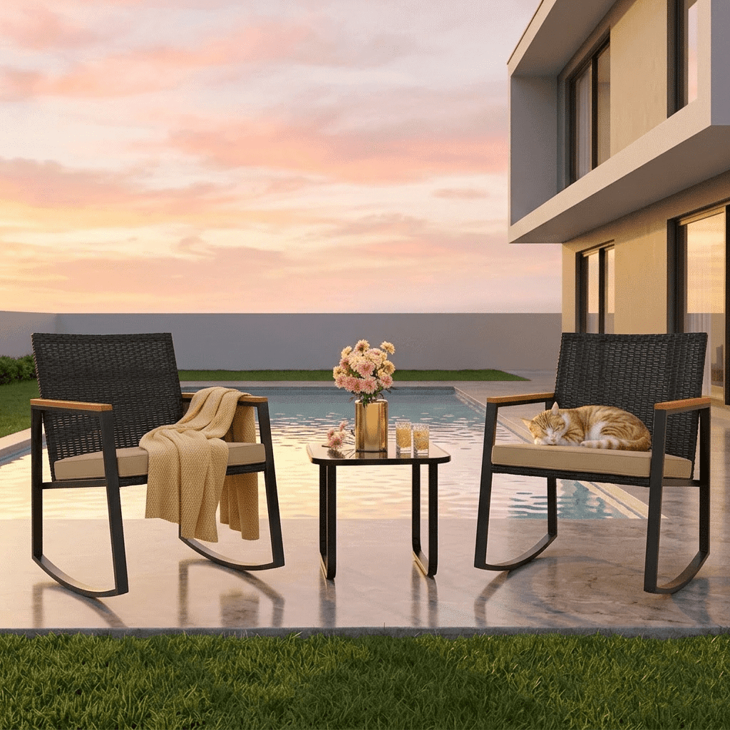 Asofer 3 Pieces Patio Bistro Wicker Chairs , All-Weather Outdoor Rattan Conversation Set with Glass Table for Lawn, Poolside, Porch,Beige