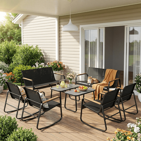 Patio Furniture Set on Sale, Outdoor Conversation Set with Rocking Chair & Coffee Table for Backyard, Poolside Porch, Black