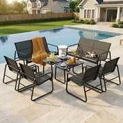 Patio Furniture Set on Sale, Outdoor Conversation Set with Textilene Chair & Coffee Table for Backyard, Poolside Porch, Black