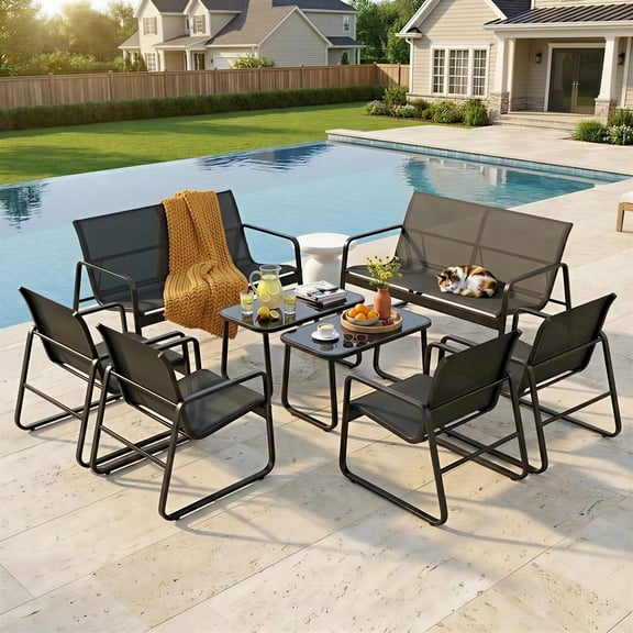 Patio Furniture Set on Sale, Outdoor Conversation Set with Textilene Chair & Coffee Table for Backyard, Poolside Porch, Black