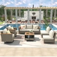 thumbnail image 1 of Outdoor Patio Furniture Set, Wicker Sectional Sofa Set with Swivel Rocking Chairs, All Weather Rattan Conversation Set with 4 Inch Thick Cushions & Acacia Storage Table for Backyard Porch Deck, Beige, 1 of 11