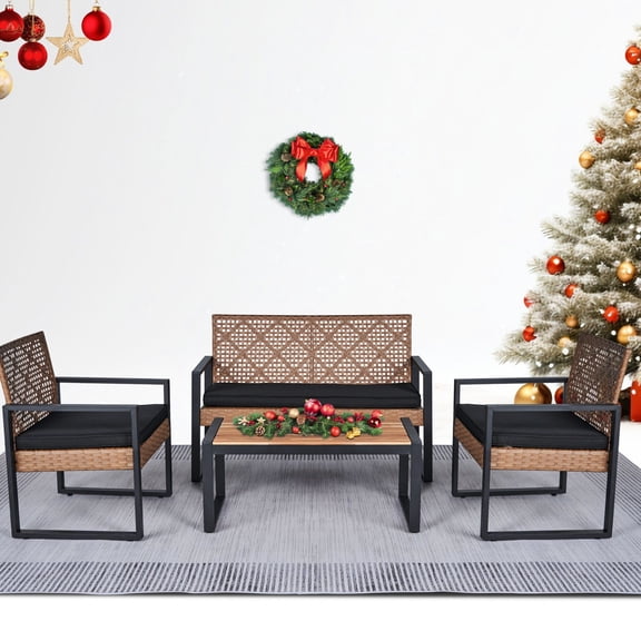 Patio Furniture Set with Double and Single Chairs / Natural Look for Porch
