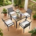 thumbnail image 1 of Outdoor Dining Set, 5-piece Outdoor Patio Furniture Table and Chairs Cushioned, Hollow Rattan Dining Table Set for 4, Bold Metal Frame, Acacia Woodtop, Umbrella Hole, 1 of 10