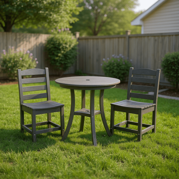 Patio Furniture Sets 3-Piece Outdoor Dining Set – HDPE Round Patio Table and 2 Armless Chairs, Heavy-Duty and All-Weather, Great for Balcony or Lawn,Outdoor Patio Furniture Sets