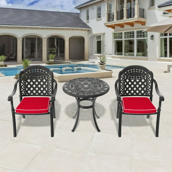 Patio Furniture Sets 3-Piece Set Of Cast Aluminum Patio Furniture With Black Frame and Seat Cushions In Random Colors,Outdoor Patio Furniture Sets