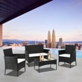 thumbnail image 1 of Patio Furniture Sets of 4, PE Rattan Conversation Furniture Set w/2pcs Arm Chairs 1pc Love Seat & Tempered Glass Coffee Table, Rattan Sofa Conversation Sets for Garden Backyard, Patio, Poolside., 1 of 9