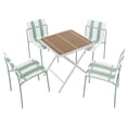 thumbnail image 1 of Patio Furniture Sets 4-Pack Modern Striped Color Block Chairs - Waterproof PP Seat & Sturdy Metal Legs(White & Green)with Modern folding indoor/outdoor square table- PP tabletop with metal legs(White, 1 of 7