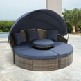 thumbnail image 1 of Patio Furniture Sets, 5 Piece Outdoor Round Wicker Daybed with Retractable Canopy, All-Weather Outdoor Patio Sectional Sofa Conversation Set with Cushions for Backyard, Porch, Garden, Poolside, L3521, 1 of 9